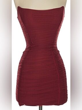 Oh Polly Strapless Mini Dress in Wine Red